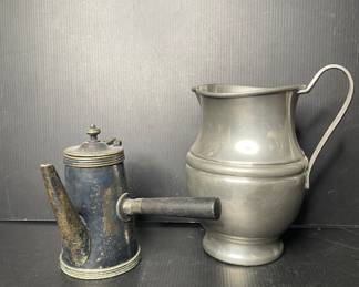 J Heinrich’s Hotel McAlpin, N.Y Silverplate coffeepot & pewter pitcher vtg