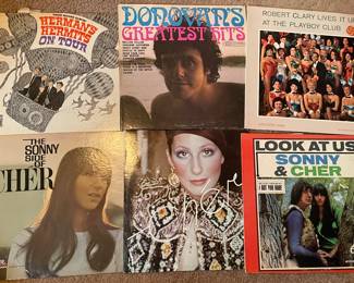 Vinyl vtg: Cher, Sonny & Cher, Herman’s Hermits, Donovan, Robert Clary Playboy