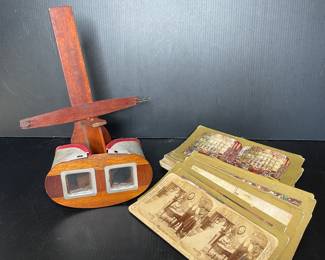 Antique stereoscope & collection of stereograph cards