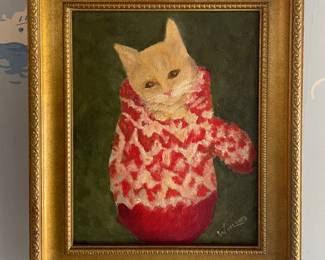 Cat in mittens framed painting