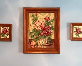 Framed floral art vintage