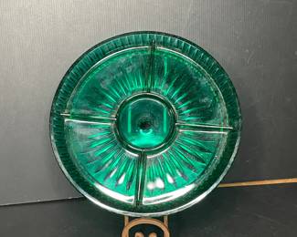 Vintage emerald glass divided dish