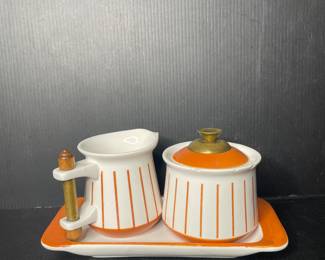 Vintage MCM stoneware condiment set