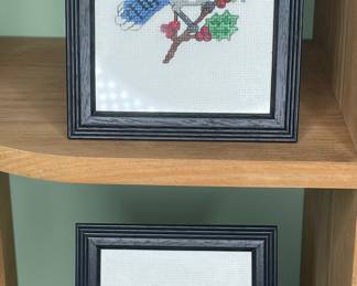 Bird needlepoints framed vtg