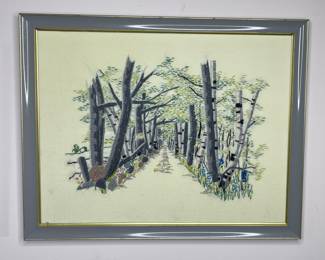 Vintage framed crewel