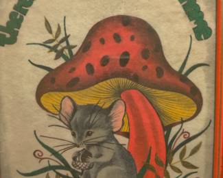 mouse and shroom framed art