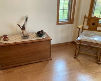 Primitive trunk and dining room captain chair