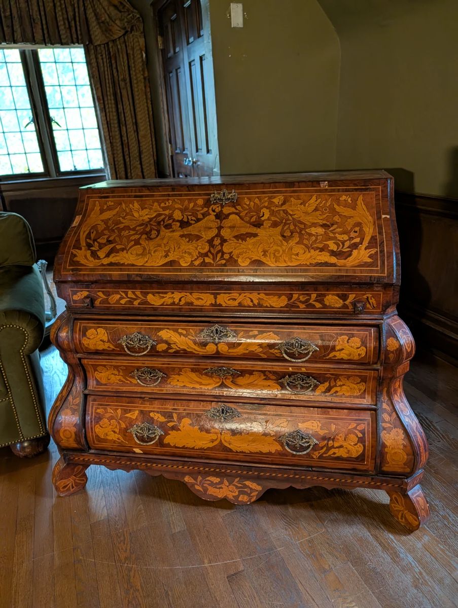 Antique Dutch Marquetry Bombe Slant-Front Desk