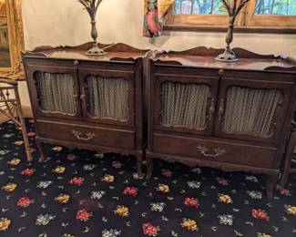 Regency Style Side Tables (Pair of) - Glass doors, bronze mountings