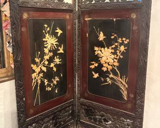 Antique Oriental Two Panel Folding Screen