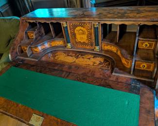 Antique Dutch Marquetry Bombe Slant-Front Desk (Interior)