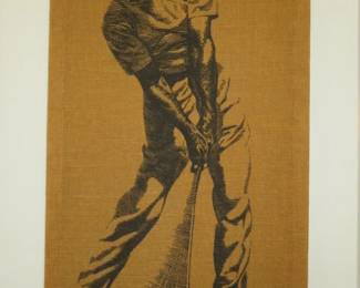 Mid Century  Ben Hogan Golf Swing Print on Burlap Cira 1957