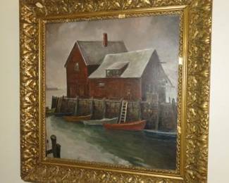 Vintage Coastal New England Harbor Scene Oil Painting on board, Artist Signed, O'Reilly 62