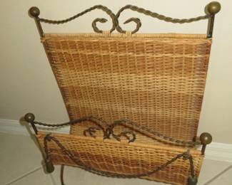 Mid Century Modern Wrought Iron Wicker Magazine Rack