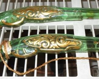 Pair Vintage Barsottini Vino Rosso Dueling Pistol Decanters