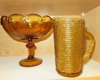 Vintage Indiana Glass Compote, Soreno Glass Pitcher