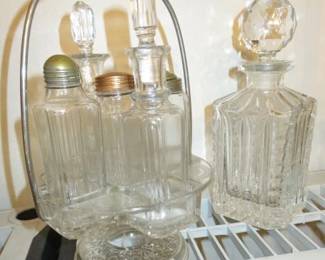 Vintage Glass Condiment Sets w/Caddy