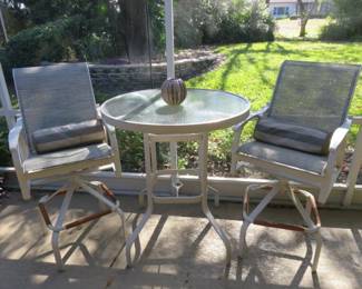 3 Piece Metal Glass Top Bistro Patio Table Set
