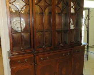 Mid 20th Century Mahogany Breakfront China Cabinet with Drop Down Secretary Desk