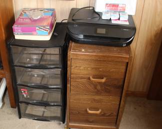 Printers and Wooden File Cabinet