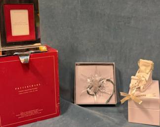 Pottery Barn Frame Stocking Holder Pandora Sled And Dept 56 Snowflake Ornament