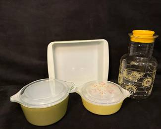 Pyrex Green And Yellow Friendship Cinderella Casserole Dishes And Juice Jug