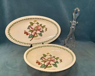 Portmeirion Botanic Garden Magnolia Dishes And Crystal Decanter