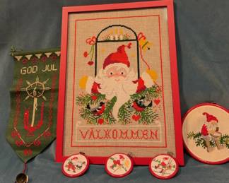 Scandinavian Holiday Needlepoint Santa Clause Welcome Sign and More