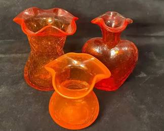 Orange Crackle Glass Small Vases