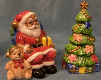 Fitz And Floyd Omnibus African American Santa and Tree Salt and Pepper Shaker set