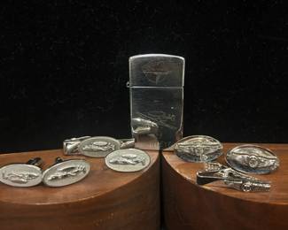 Vintage Navy Cufflinks Tie Clips Sterling Cufflinks W2F Hawkeye Zippo Lighter