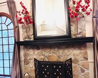 Large mirror, fireplace screen, large vases and florals