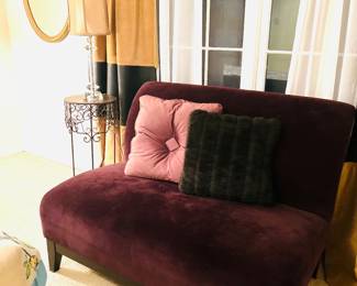 Purple armless velvet slipper chair 