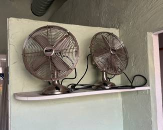 (3) Vintage-looking silver Fans, 2 tables, one standing: $100 for the set