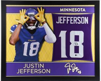 Justin Jefferson Signed 35x43 Custom Framed Jersey 