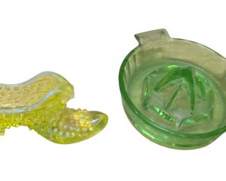 Depression glass Juicer and Hobnail shoe