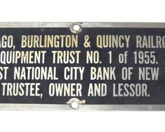 Chicago,Burlington & Quincy Railroad metal plate