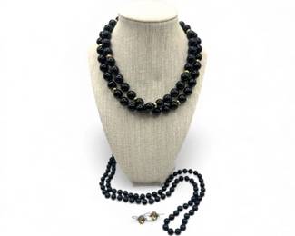 119 14kGoldClaspBlackBeadNecklacesSterlingCitrineEarrings