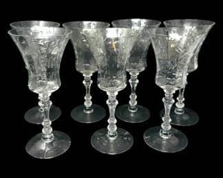 103 7pcsEtchedCrystalWaterGoblets85CambridgeCroesusStyle