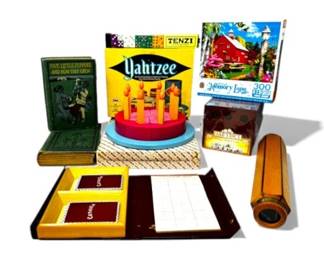 31 VintageGamesBooksPuzzleLotwYahtzeeTenziKaleidoscope