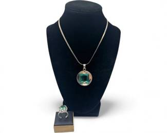 98 SterlingSilverNecklaceRingSetwTurquoiseStones282g