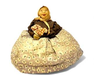 43 VintageClothFolkDollTeapotCoverSeatedWoman