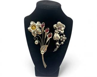 61 MidCenturyVintageSterlingFloralBroochesMarkedTruartAT4607g