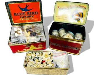 30 3VintageConfectionTinsFilledwMixedButtons