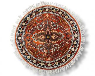 140 HandKnottedSaroukWoolRug36RoundRedBlueMadeinIndia