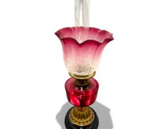 82 GriffinBrandCzechCranberryGlassOilLampVictorianStyle