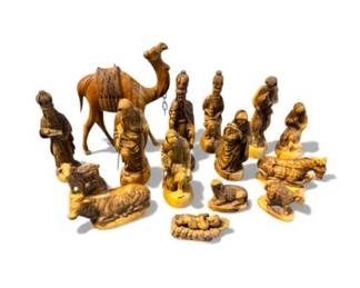 171 HandCarvedOliveWoodNativitySetLargeFiguresCamel