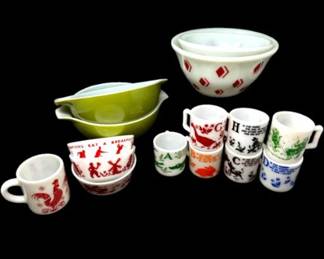 13 VintagePyrexHazelAtlasMilkGlassLotBowlsMugs