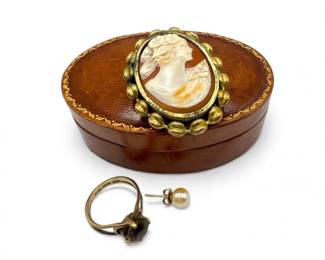 84 VintageCameoLocketPin14KEarring10KSmokyRingLot362g