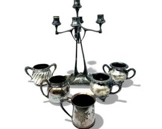 28 SilverplateCandelabraCreamerSetRockfordRogersMore